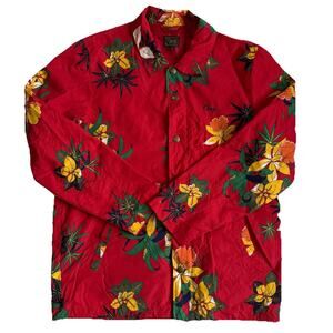 RARE Obey Red Floral Coaches Windbreaker Lined Jacket Sz Medium Mens Zip Snap